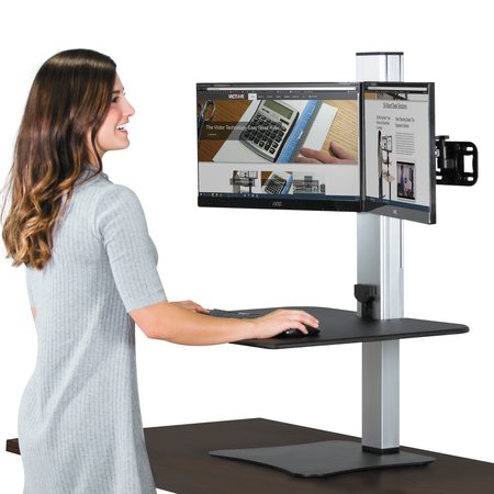 VICTOR High Rise Electric Dual Monitor Standing Desk Workstation, 28" x 23" x 20.25", Black/Aluminum DC450
